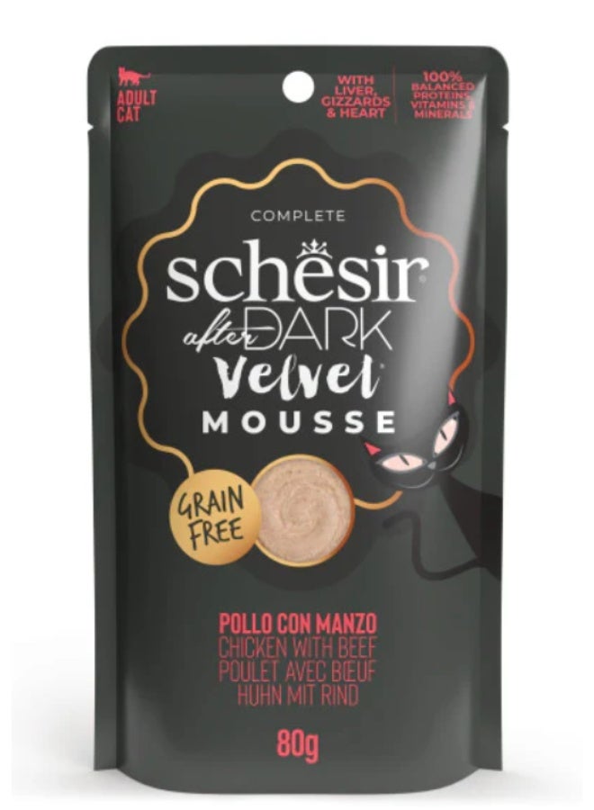 Schesir After Dark Velvet Mousse for Adult Cats – Chicken with Beef – Grain-Free High-Protein Formula – 320 g (4 x 80 g Pouches) - Image 5